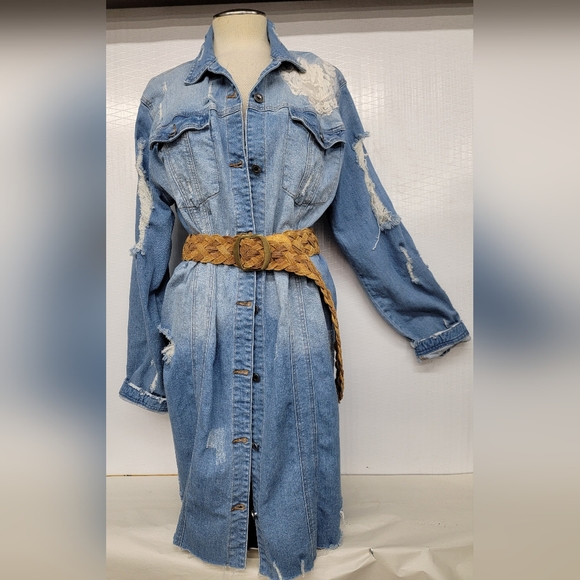 **SOLD*******Lynyrd Synyrd Free Bird Long Denim Jean Jacket Upcycled Vintage - Picture 2 of 12